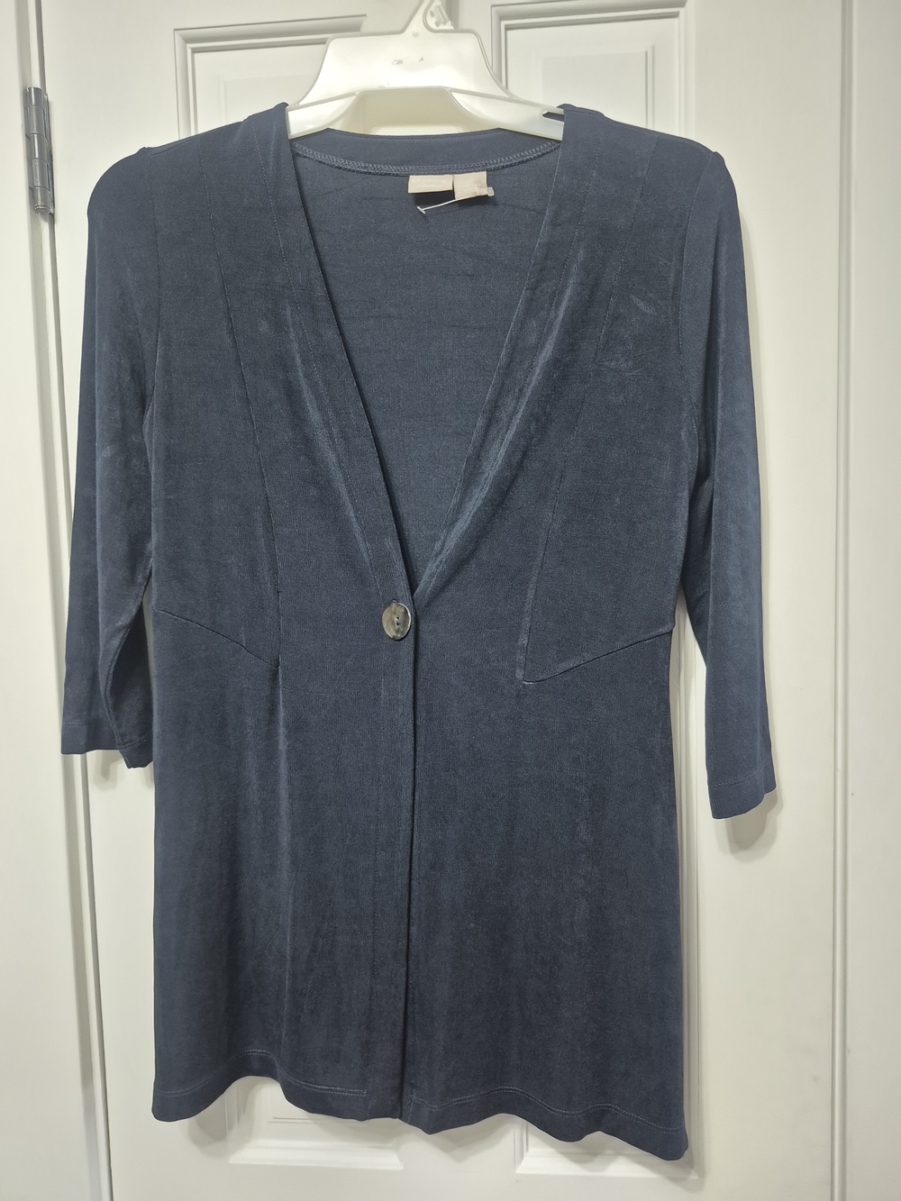 Chico's Navy V-Neck Single-Button Cardigan